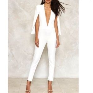 White Nasty Gal Jumpsuit With Cape Low Cut
